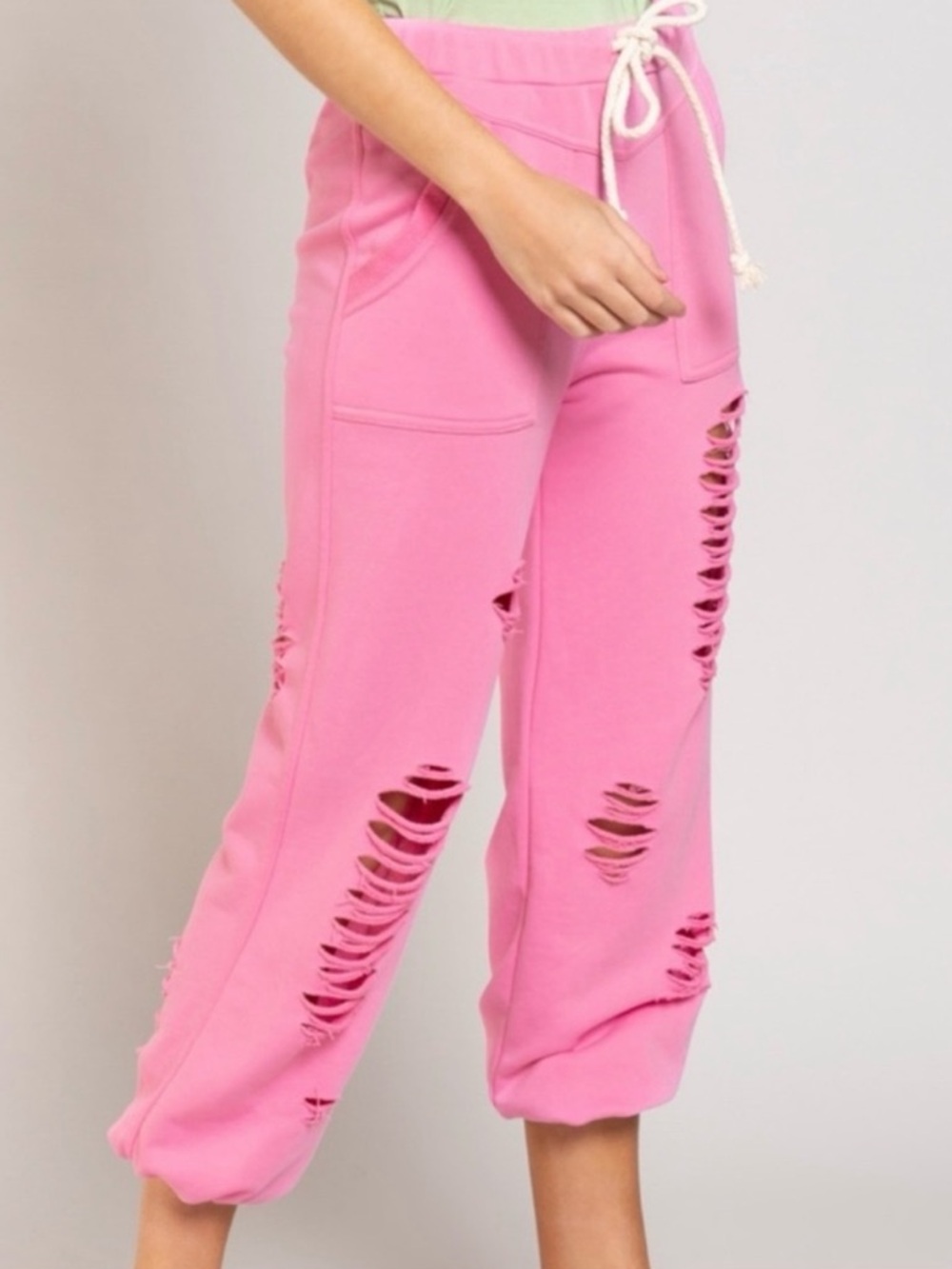 POL Distressed Terry Jogger Sweatpants Bubblegum Pink Boho Hippie Style Small - Picture 3 of 15